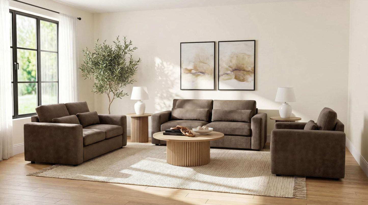Amador 3-piece Chenille Upholstered Track Arm Sofa Set Chocolate