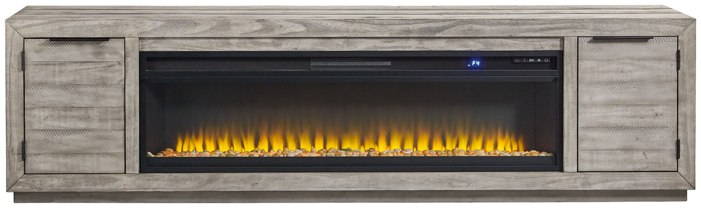 Naydell - 92" TV Stand With Wide Fireplace Insert - Gray