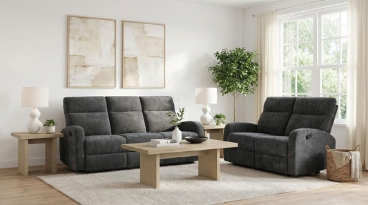 Hamilton 2-piece Chenille Manual Reclining Sofa Set Charcoal Grey