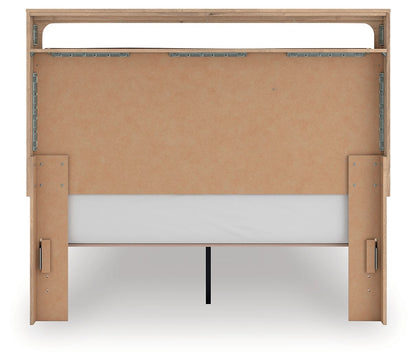 Kinlanni - 3 Pc. - Queen Upholstered Panel Bed With Roll Slats, Dresser And Mirror - Tan