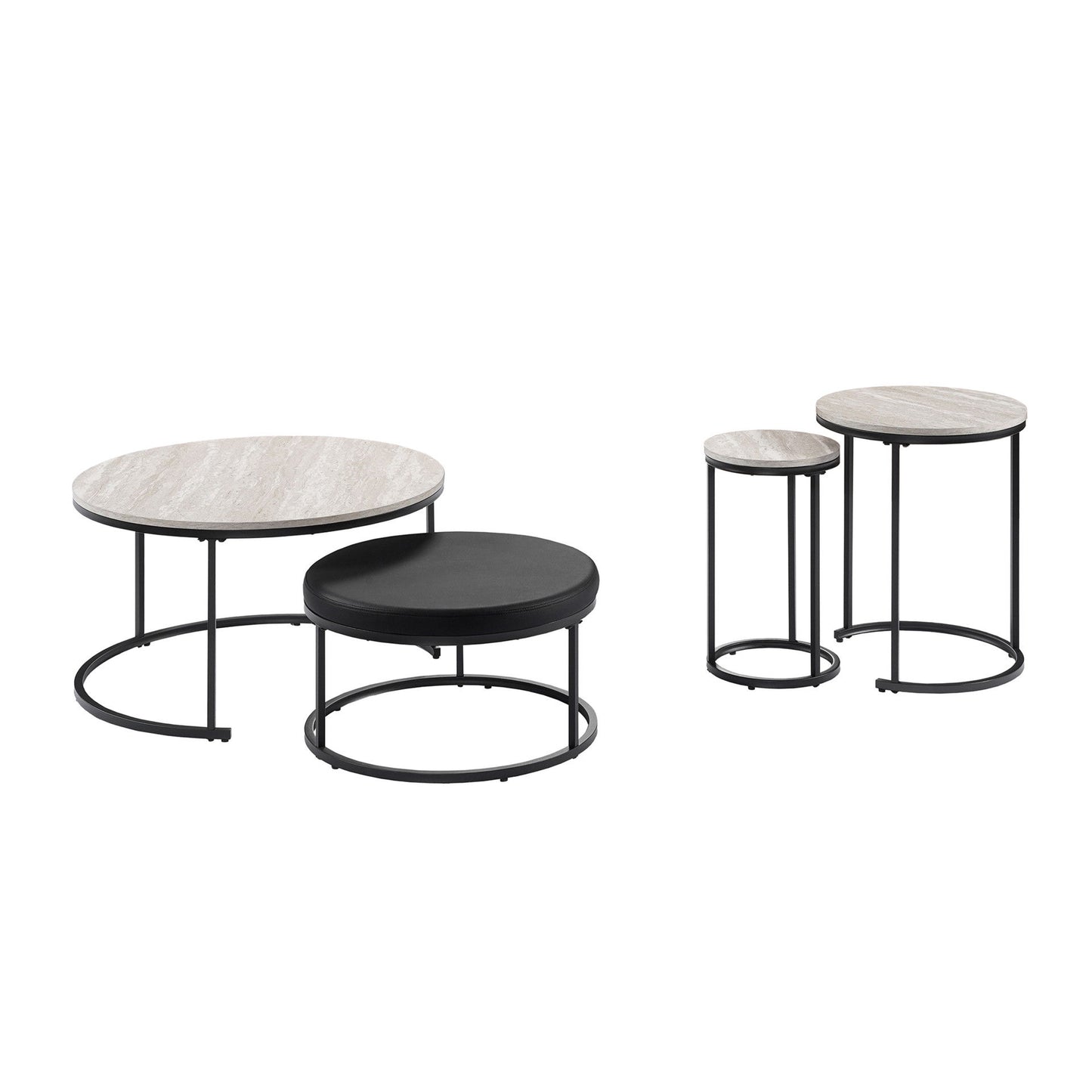 Forma - 4 Piece Occasional Set (1 Coffee, 1 Large End Table & 1 Stool, 1 Small End Table) - Black / White / Gray