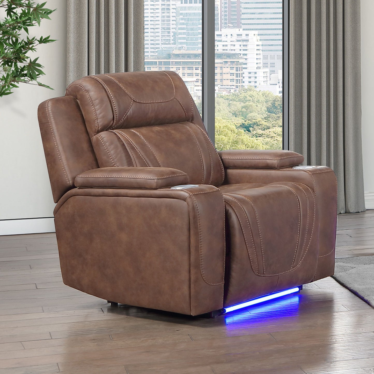 Carrow - Glider Recliner With Power Headrest & Footrest, Stereo, Massage - Brown