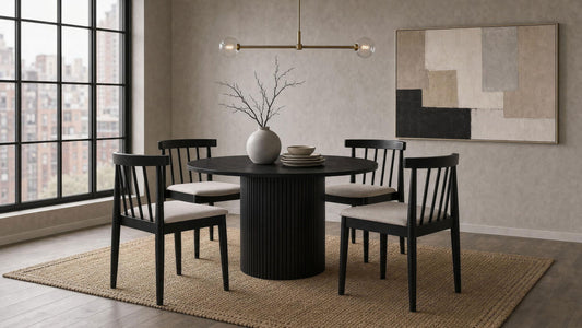 Hamlyn 5-piece Round Wood Dining Set Wheat and Black