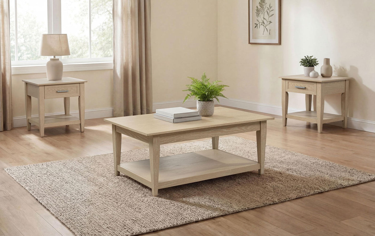 Lindenton 3-piece Wood Lift-Top Coffee and End Table Set Blonde