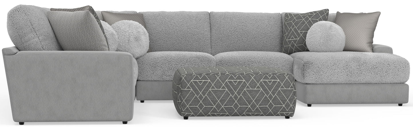 Canyon - 4 Piece Sectional With Cuddler Seat Cushions, Included Accent Pillows And Cocktail Ottoman (Right Side Facing Chaise) - Platinum