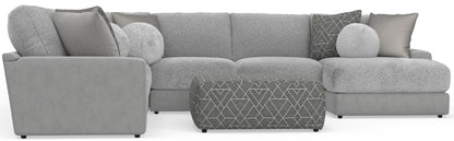 Canyon - 4 Piece Sectional With Cuddler Seat Cushions, Included Accent Pillows And Cocktail Ottoman (Right Side Facing Chaise) - Platinum