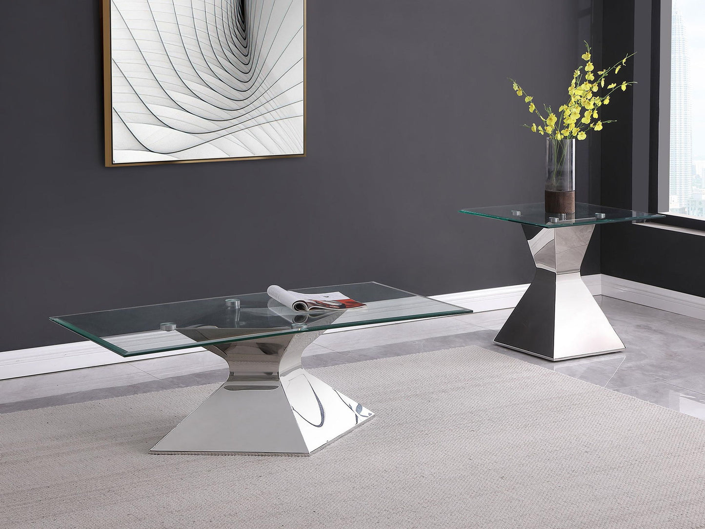 Jenny 2-piece Rectangular Coffee and End Table Set Chrome