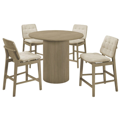 Hamlyn 5-piece Round Wood Counter Height Dining Set Cream and Natural Oak