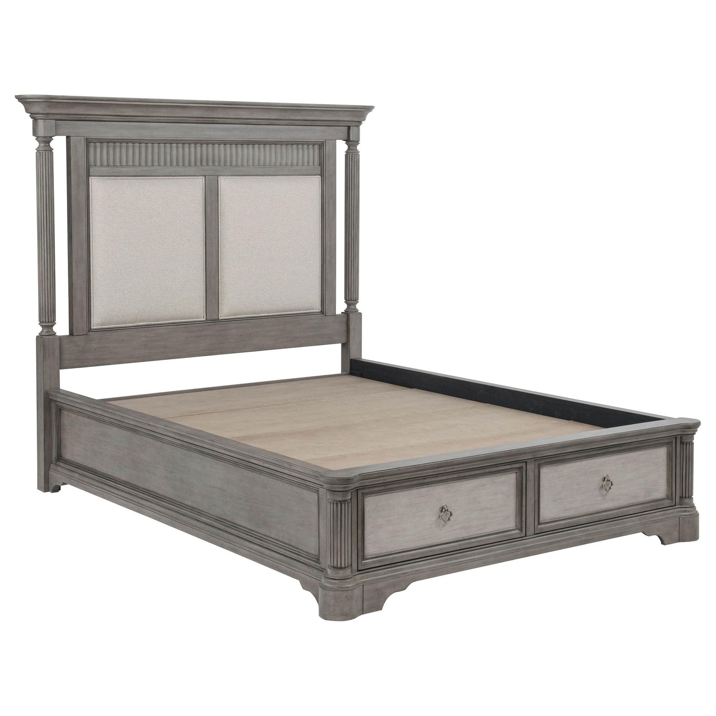 Cresswell Eastern King Upholstered Storage Platform Bed Weathered Taupe