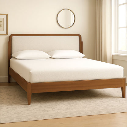 Hawthorne - 5/0 Queen Platform Bed With White Upholstered Headboard - Brown