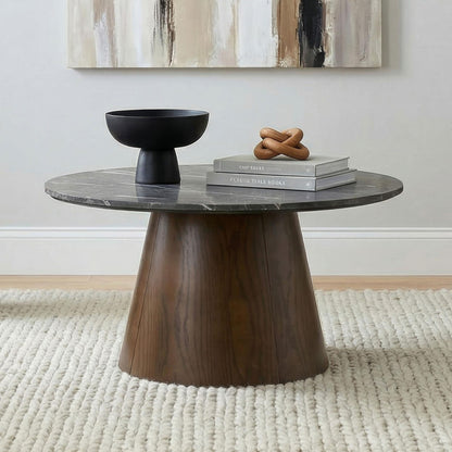 Franklin 36-inch Round Pedestal Coffee Table Grey and Dark Brown
