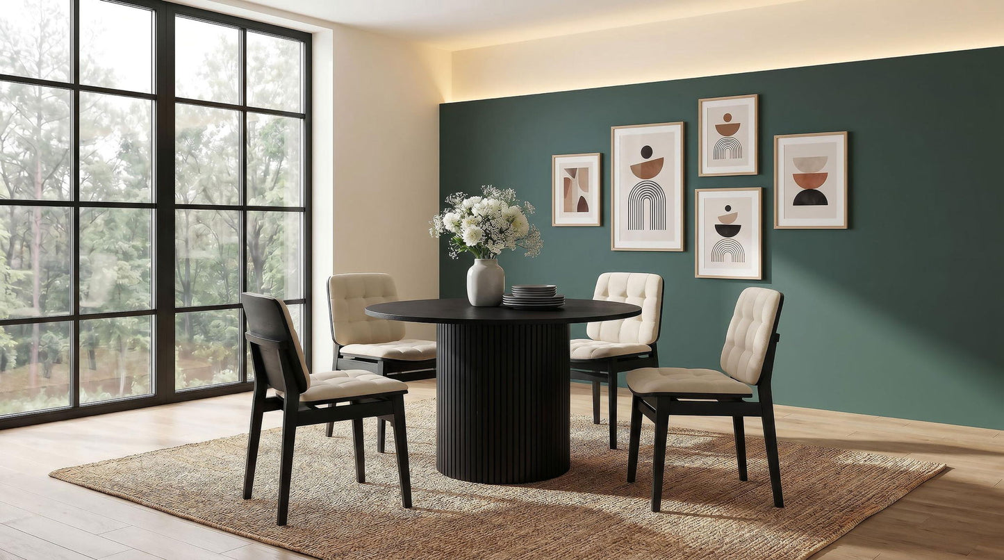 Hamlyn 5-piece Round Wood Dining Set Cream and Black