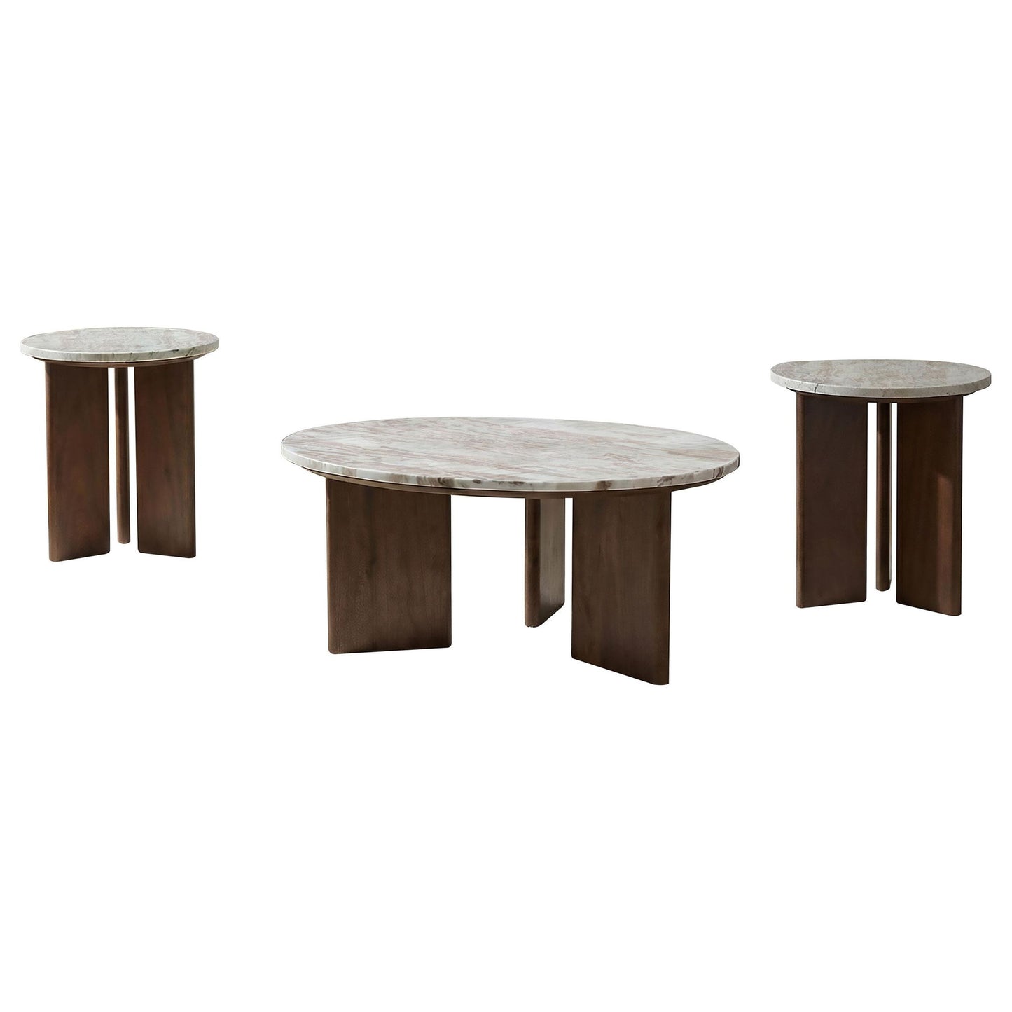 Jenna 3-piece Round Marble Top Coffee Table Set Brown