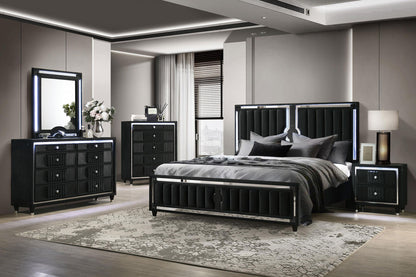 Ravenne 5-piece Velvet Upholstered California King LED Bedroom Set Black