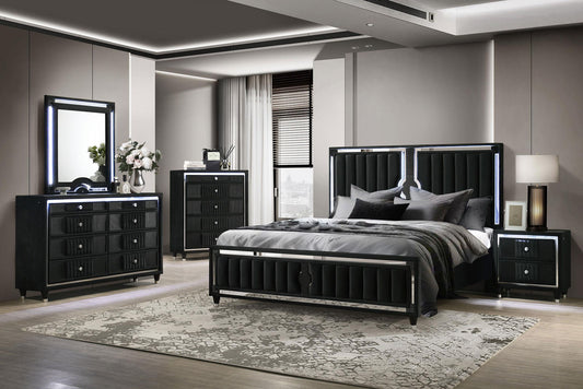 Ravenne 5-piece Velvet Upholstered California King LED Bedroom Set Black