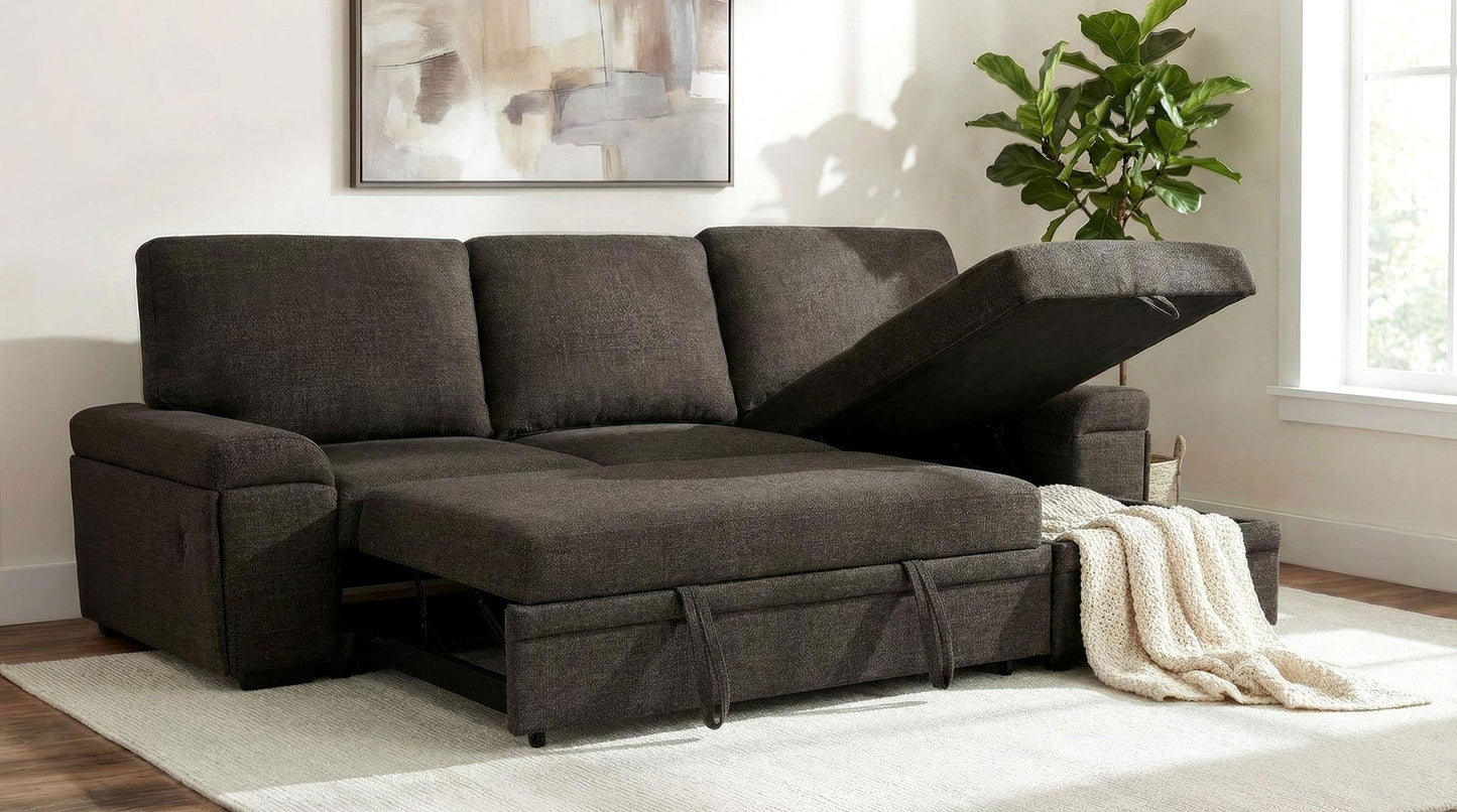 Demko Sleeper Sectional Sofa with Speaker and Storage Chaise Brown