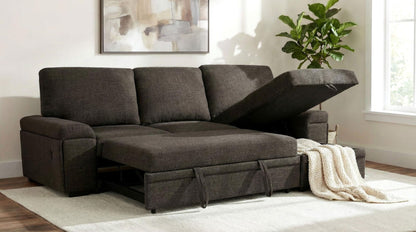 Demko Sleeper Sectional Sofa with Speaker and Storage Chaise Brown