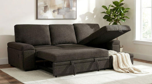 Demko Sleeper Sectional Sofa with Speaker and Storage Chaise Brown