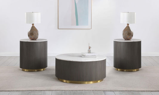 Jason 3-piece Round White Marble Coffee Table Set Charcoal