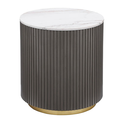 Jason Round White Marble Top Side End Table Charcoal