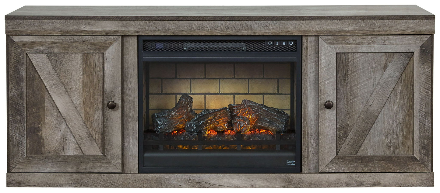 Wynnlow - TV Stand With Faux Firebrick Fireplace Insert - Gray