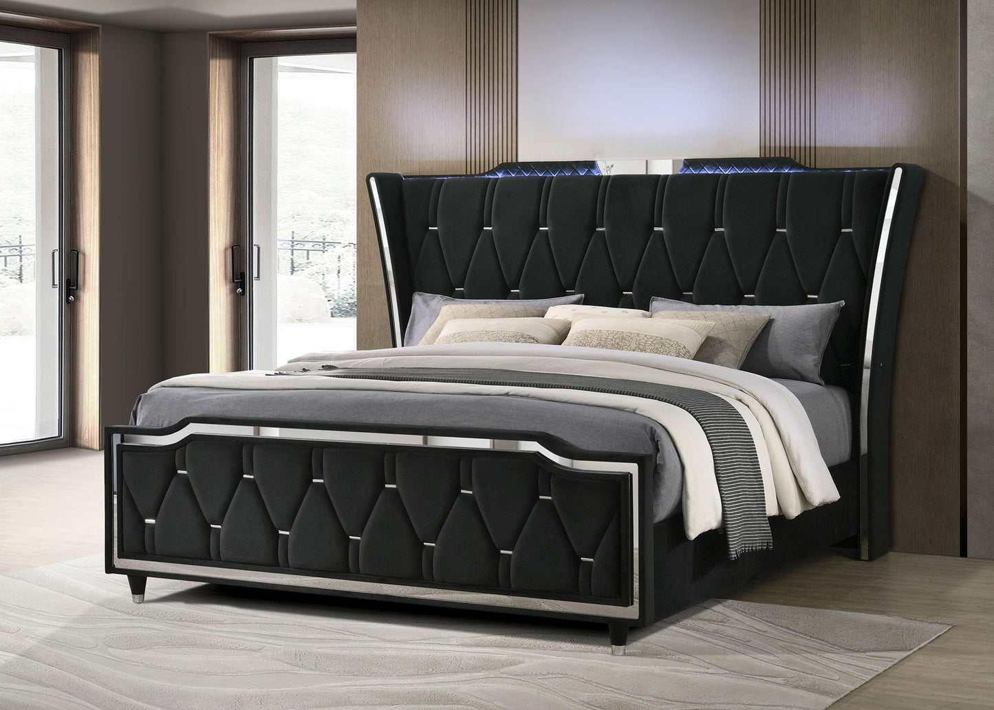 Lorient California King LED Upholstered Bed Black