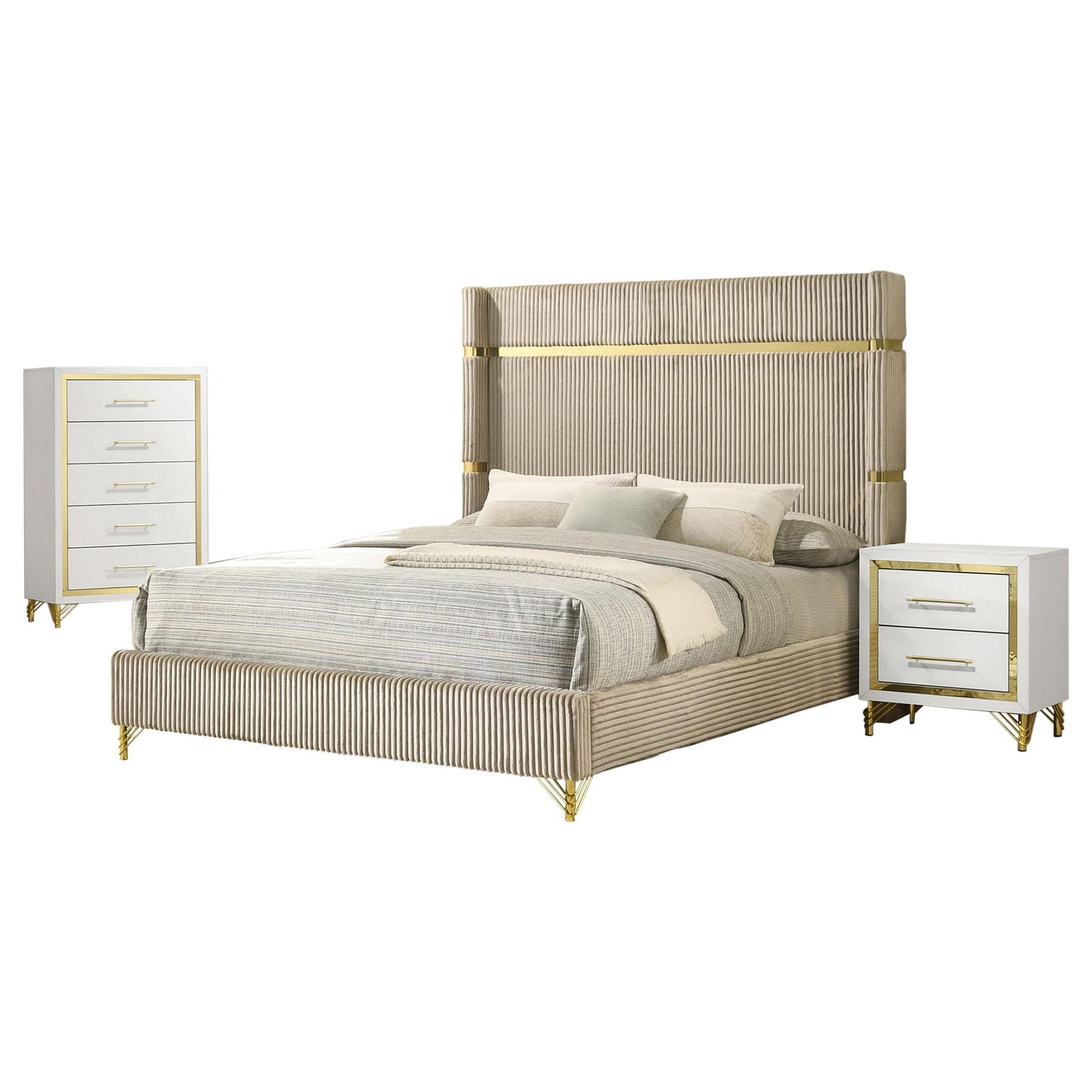 Lucia 3-piece Queen Bedroom Set Beige and White