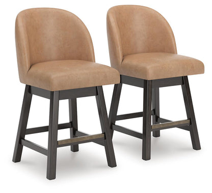 Neymorton - Upholstered Swivel Faux Leather Barstool (Set of 2) - Dark Grayish Brown
