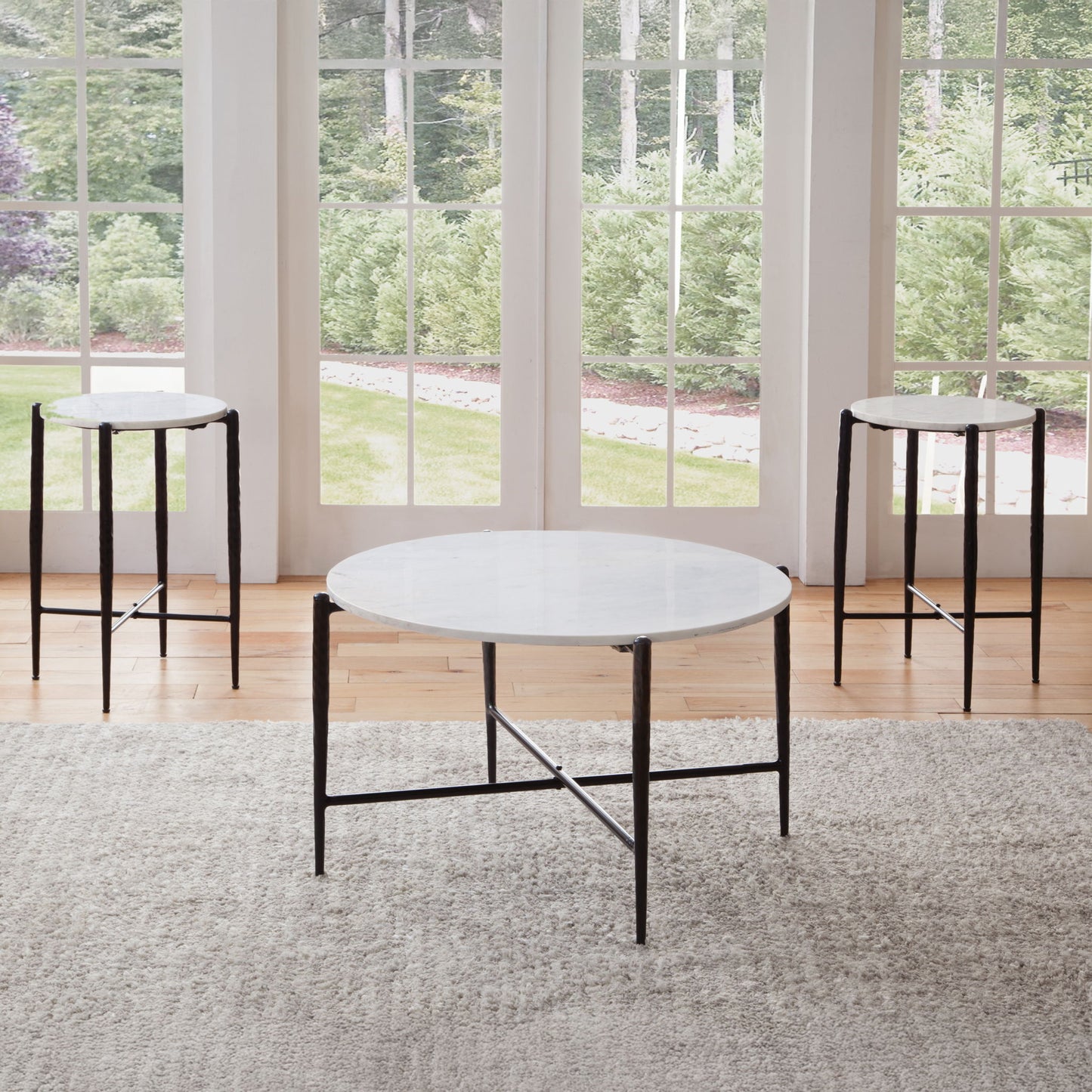 Loxie - 3-Piece Table Set (Cocktail Table, 2 End Tables) - White / Black