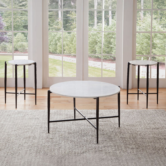 Loxie - 3-Piece Table Set (Cocktail Table, 2 End Tables) - White / Black
