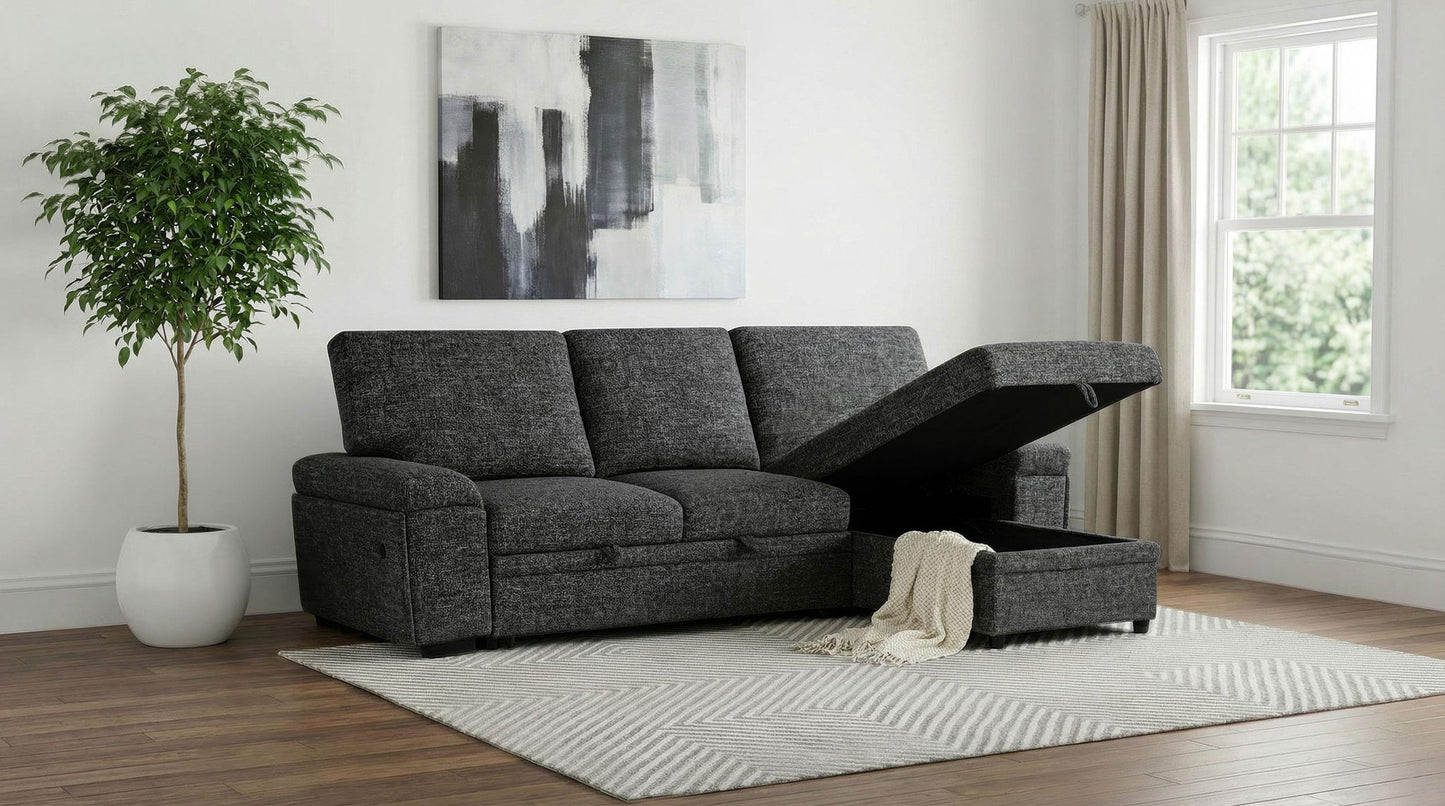 Demko Sleeper Sectional Sofa with Speaker and Storage Chaise Granite