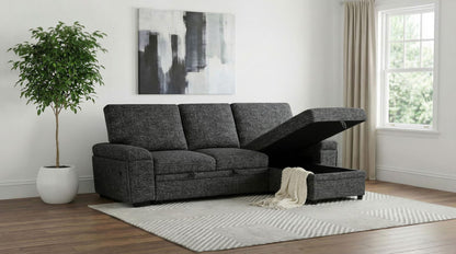 Demko Sleeper Sectional Sofa with Speaker and Storage Chaise Granite