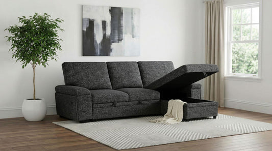 Demko Sleeper Sectional Sofa with Speaker and Storage Chaise Granite