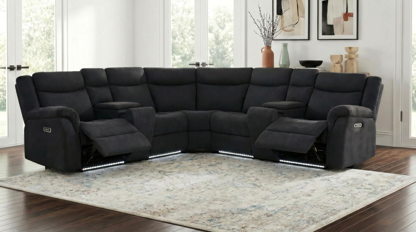 Hagen Upholstered Power Reclining Sectional Sofa Steel Grey