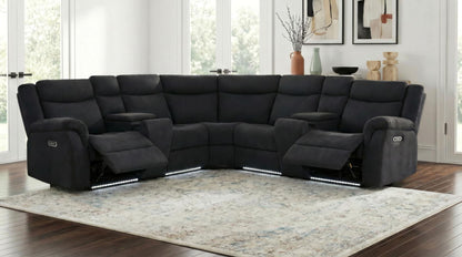 Hagen Upholstered Power Reclining Sectional Sofa Steel Grey