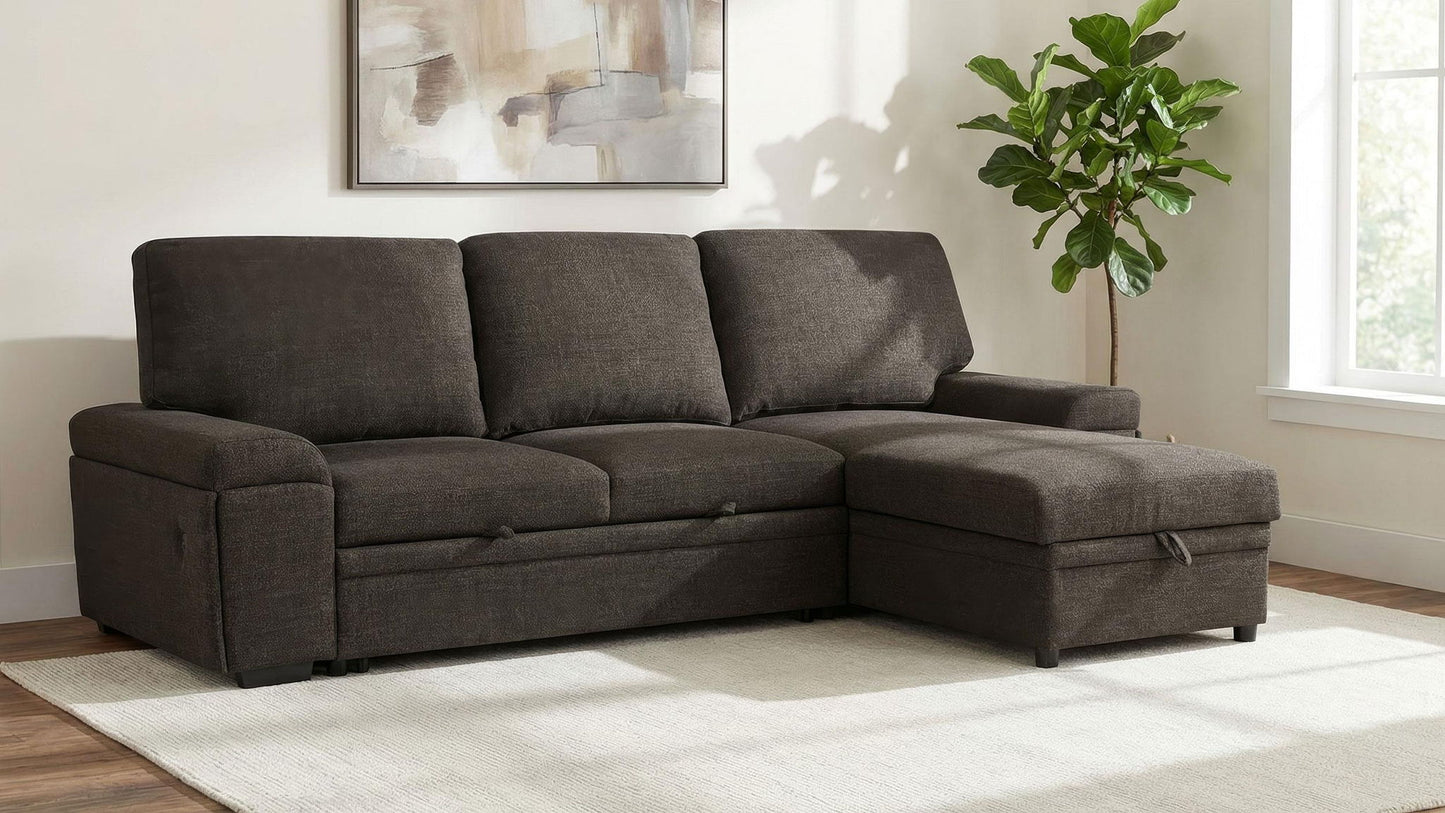 Demko Sleeper Sectional Sofa with Speaker and Storage Chaise Brown