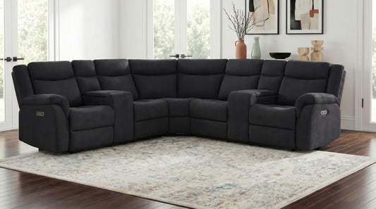 Hagen Upholstered Power Reclining Sectional Sofa Steel Grey