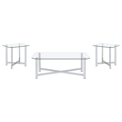 Cronin 3-piece Tempered Glass Top Coffee Table Set Chrome