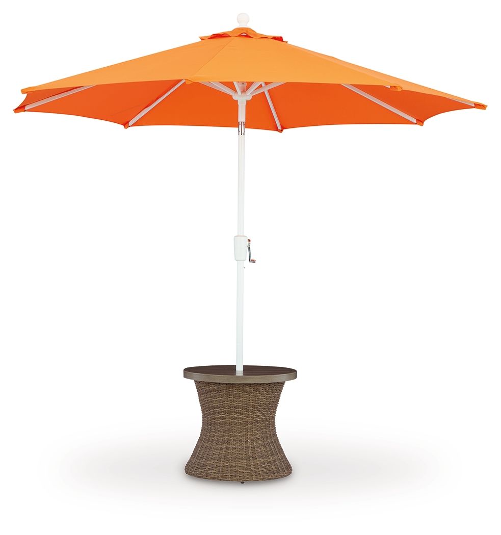 Laguna Heights - Round End Table With Umbrella Option - Beige