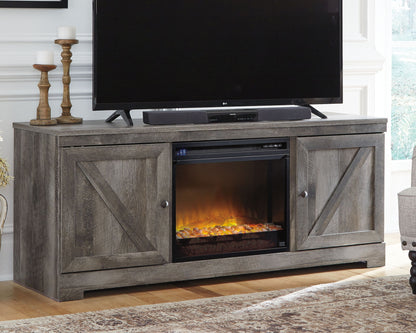 Wynnlow - 63" TV Stand With Glass/Stone Fireplace Insert - Gray
