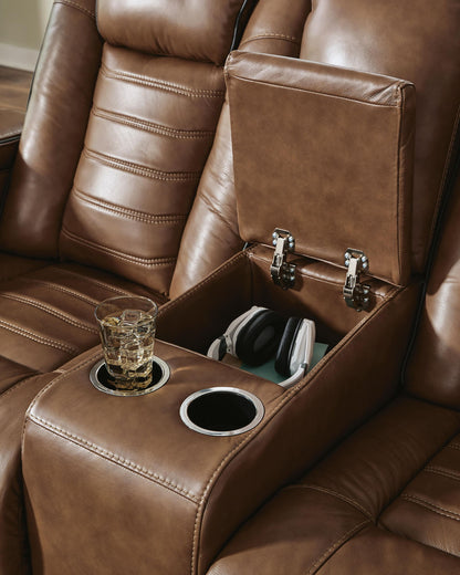 Gruaro - Power Reclining Loveseat With Console / Adjustable Headrest - Amber