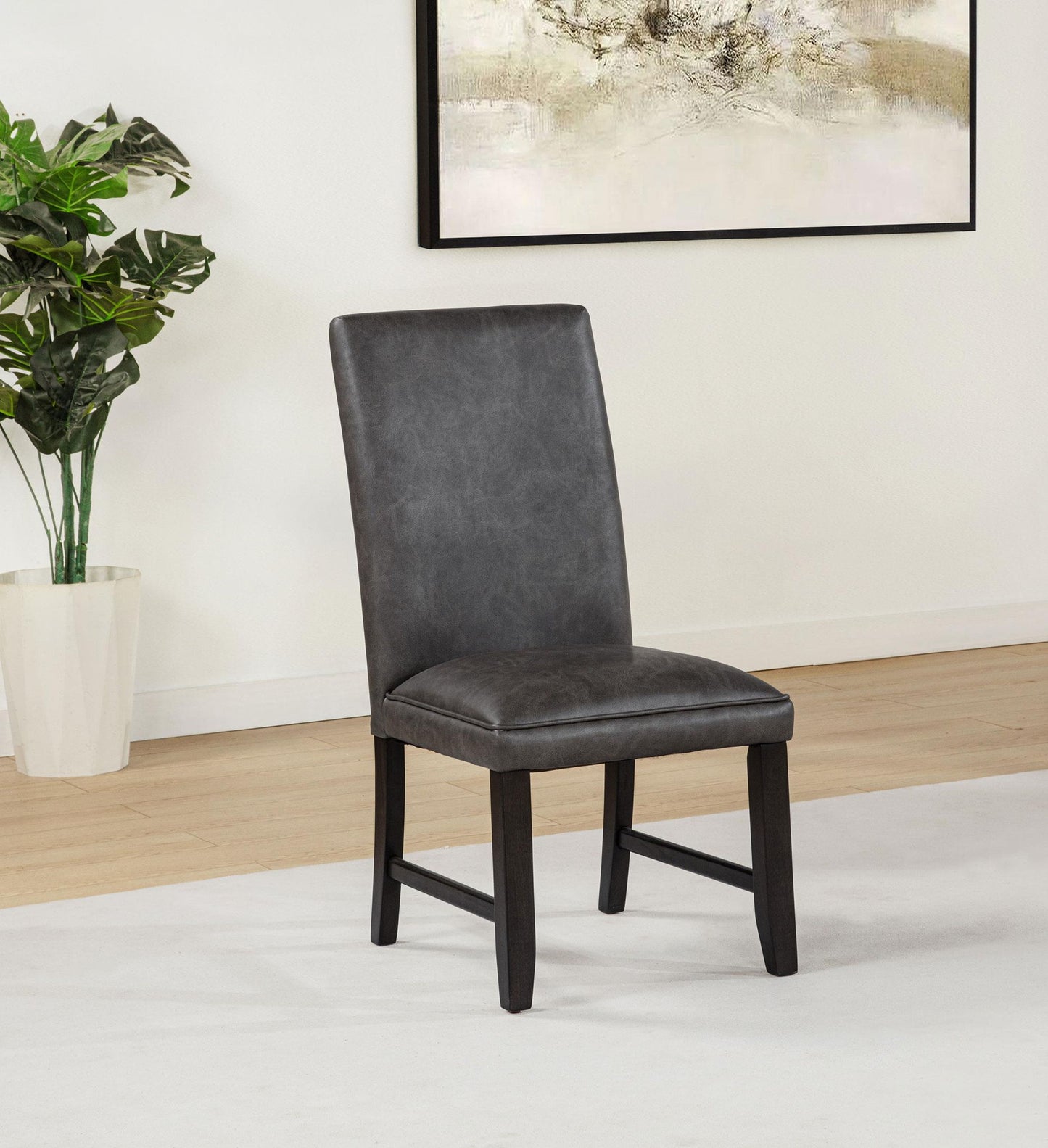 Averill Faux Leatherette Upholstered Dining Side Chair Dark Grey (Set of 2)