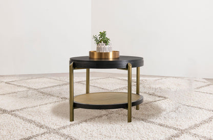 Arini Round End Side Table With Storage Shelf Black