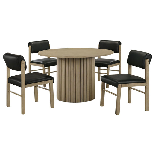 Hamlyn 5-piece Round Wood Dining Set Black and Natural Oak