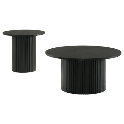 Hamlyn 2-piece Round Fluted Coffee and End Table Set Black