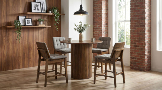 Hamlyn 5-piece Round Wood Counter Height Dining Set Grey and Walnut