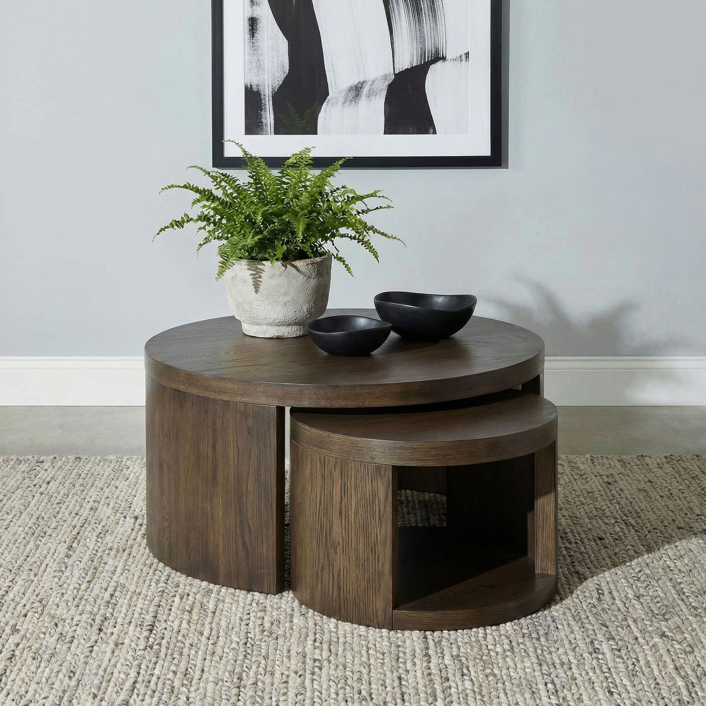 Sweeney 2-piece Round Wood Occasional Nesting Table Set Dark Walnut