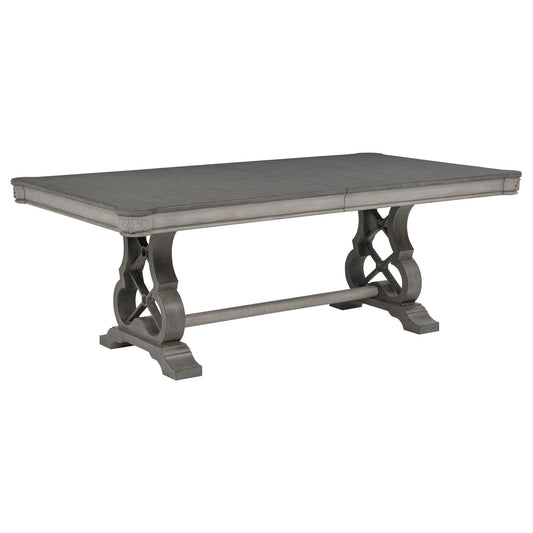 Cresswell 104-inch Double Pedestal Extension Dining Table Weathered Taupe