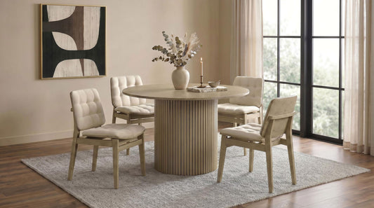 Hamlyn 5-piece Round Wood Dining Set Cream and Natural Oak