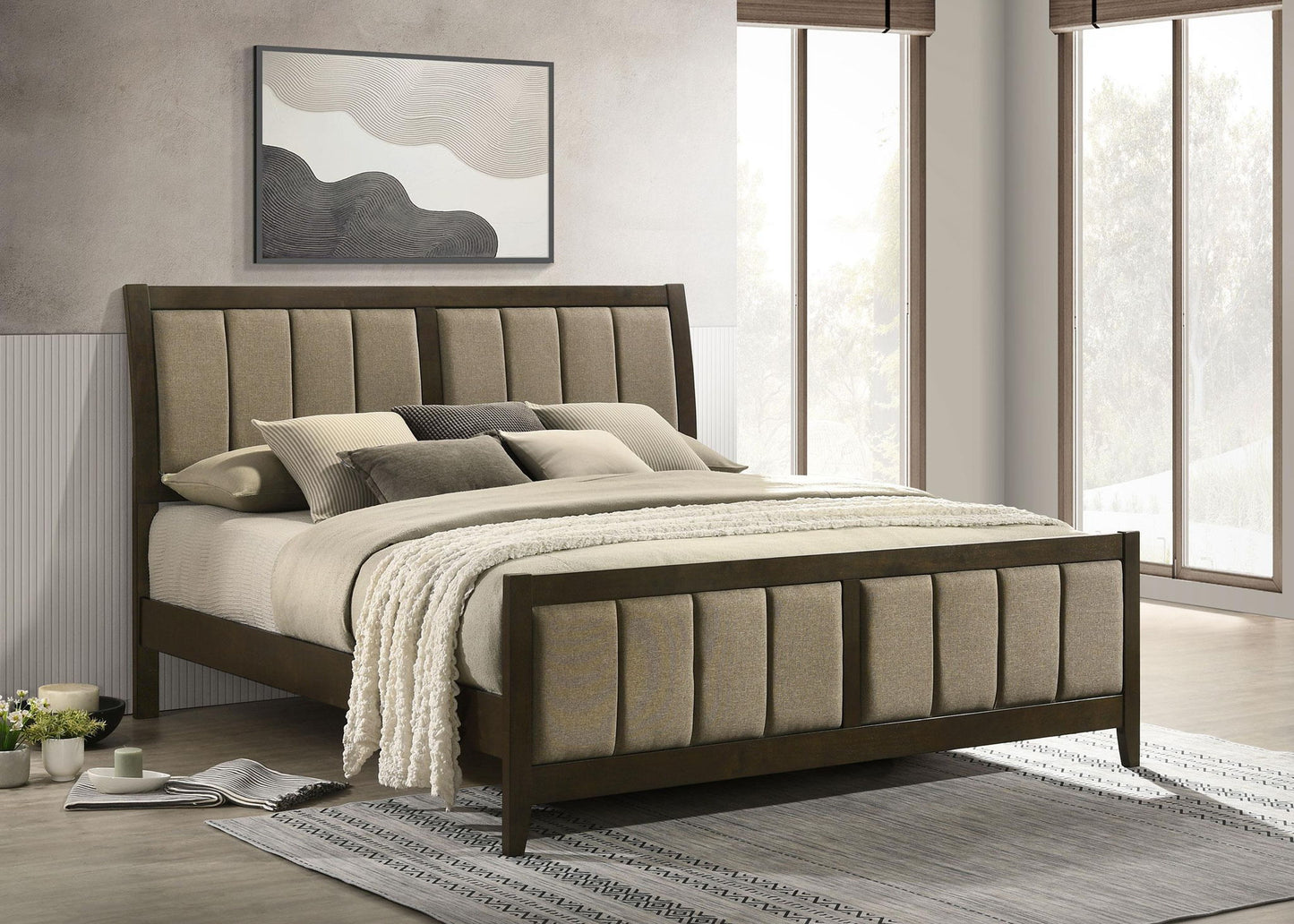 Wilkes 51-inch Upholstered Eastern King Bed Dark Cocoa